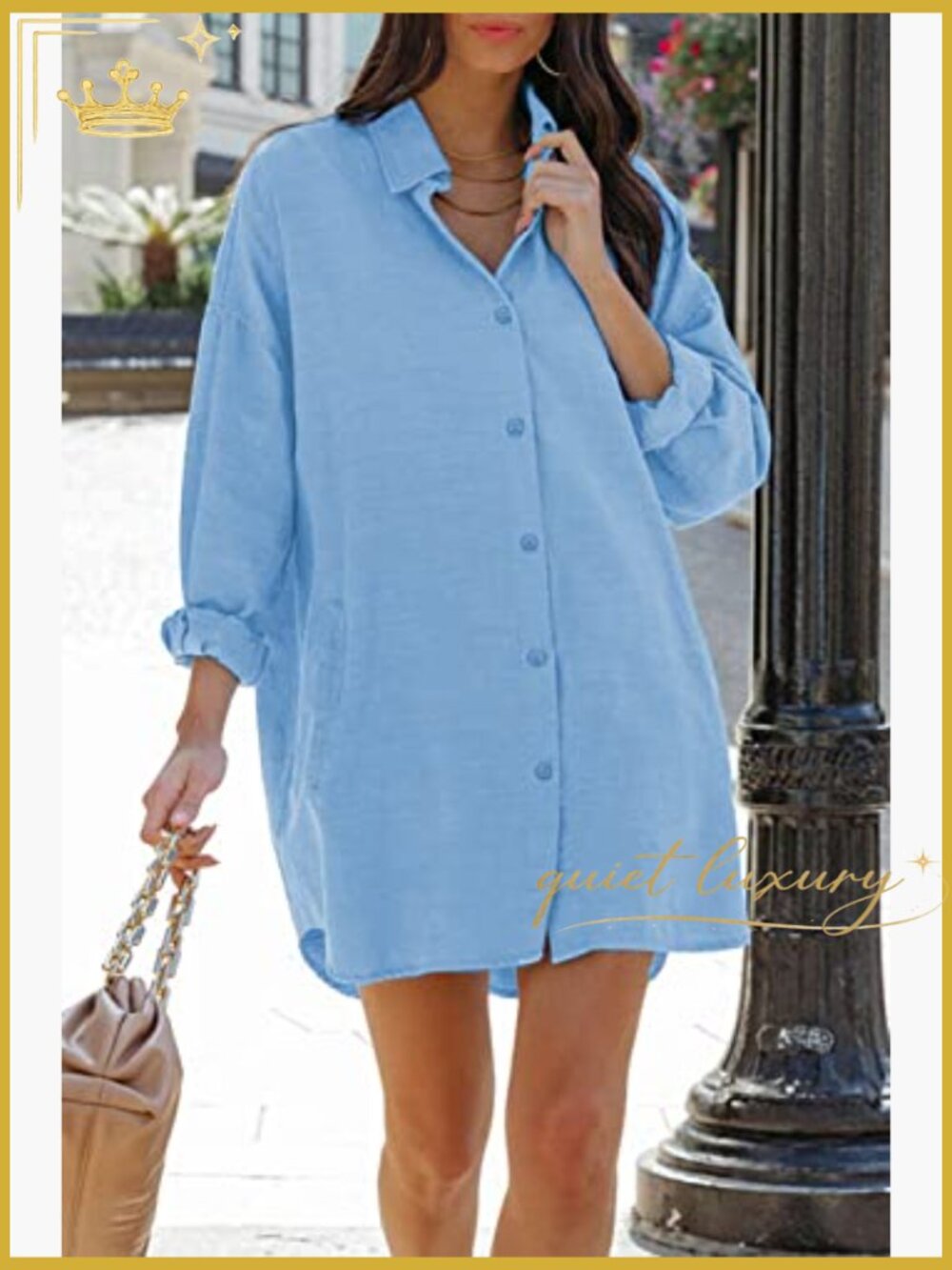 Oversized Button Down Blouse with Pockets Long Sleeve - Picture 5 of 7
